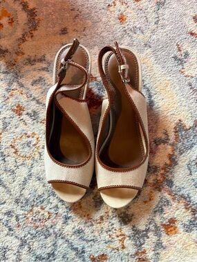 Women's Open-Toe Slingback Heels in Cream and Brown